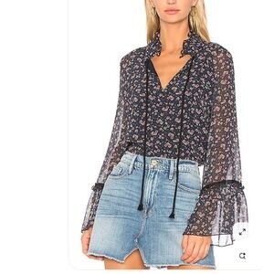 See By Chloe Small Size 38 Floral Blouse Top Tassel Sheer Bell Sleeve Boho Lined